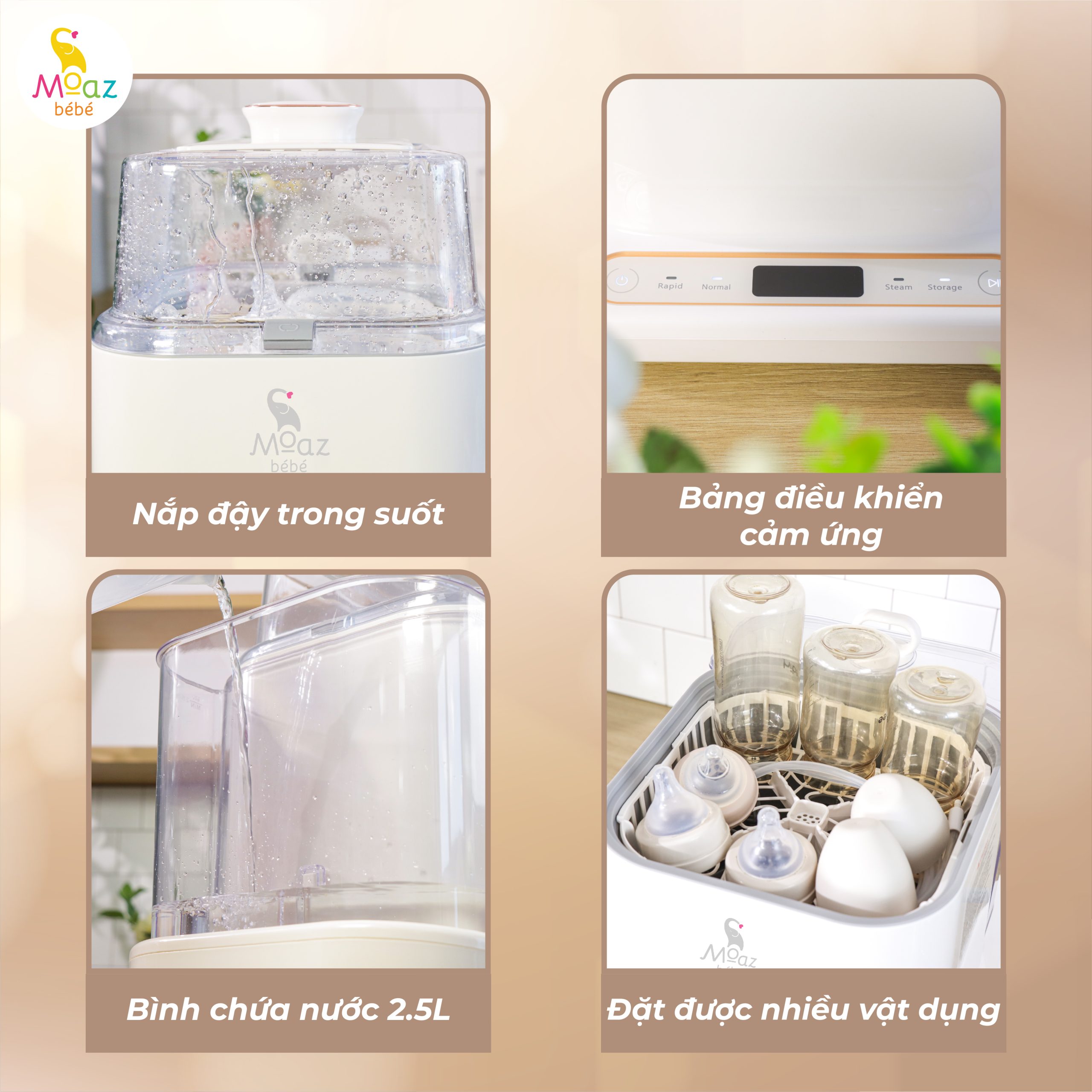 Các thành phần của sản phẩm máy rửa bình sữa MB 064 Máy rửa bình sữa Moaz BéBé MB 064