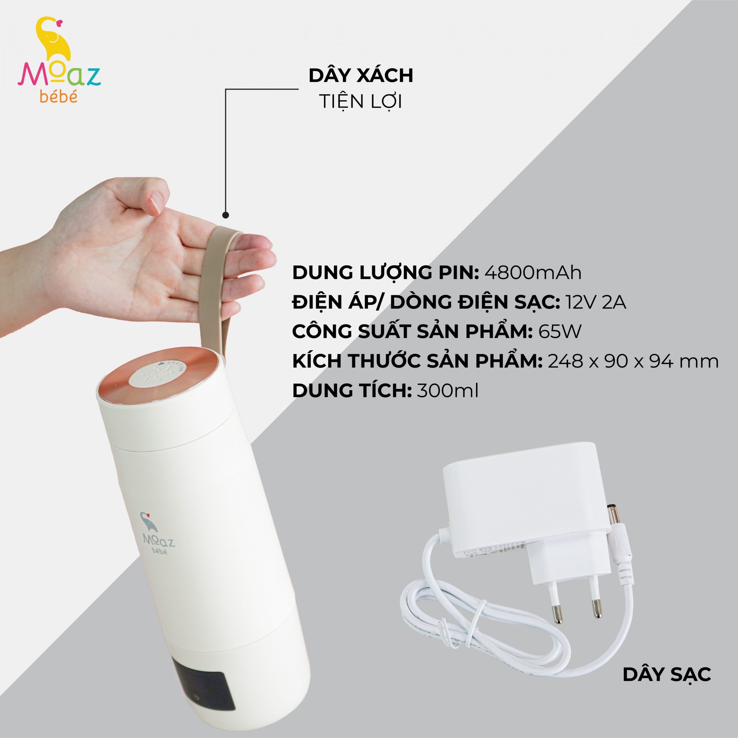 Bình đun nước pha sữa di động có nhiều ưu điểm vượt trội Bình đun nước pha sữa di động moaz bé bé MB-058