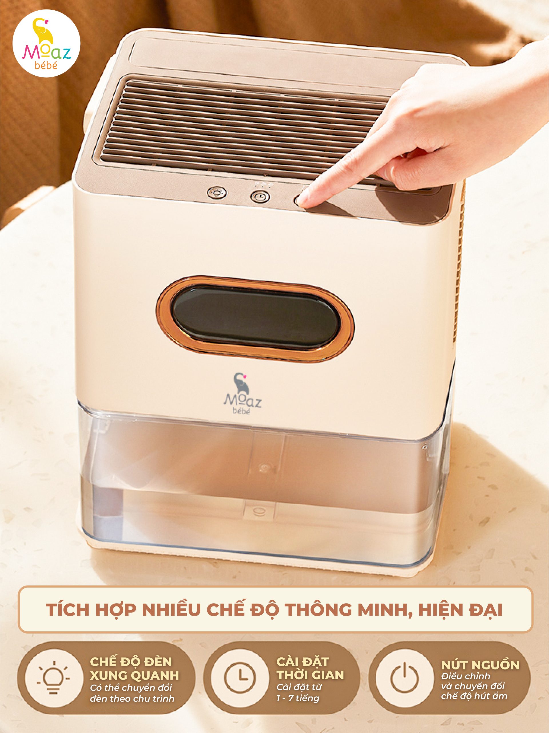 Máy hút ẩm và lọc không khí MOAZ bên MB078, máy giúp làm giảm thiểu bụi mịn và vi khuẩn trong phòng